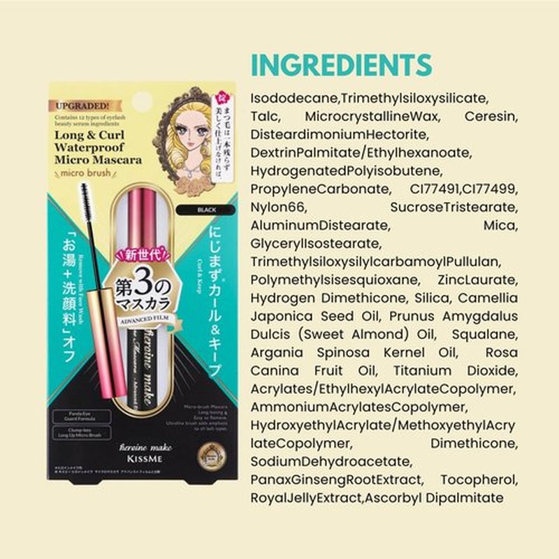 Heroine Make by KissMe Mini Mascara Black, Waterproof Mascara Volume and Length with Ultra-Fine Brush for Precise Application, Hypoallergenic & Long-Lasting, Smudge-Proof Lashes, Made in Japan 1 EA