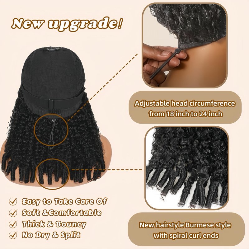 V Part Burmese Curly Wig Human Hair 200% Density Upgrade U Part Wig with Drawstring No Leave Out Glueless V Shape Full Head Clip In Half Wig Curly Human Hair Wig for Black Women Natural Color 16 Inch