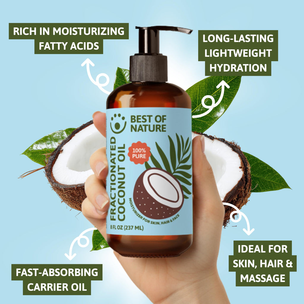 Best of Nature 100% Pure Fractionated Coconut Oil - Natural Massage Oil, Unscented Moisturizer for Men and Women, for Skincare and Hair Care, Carrier for Essential Oils, Half Gallon (64 fl oz)