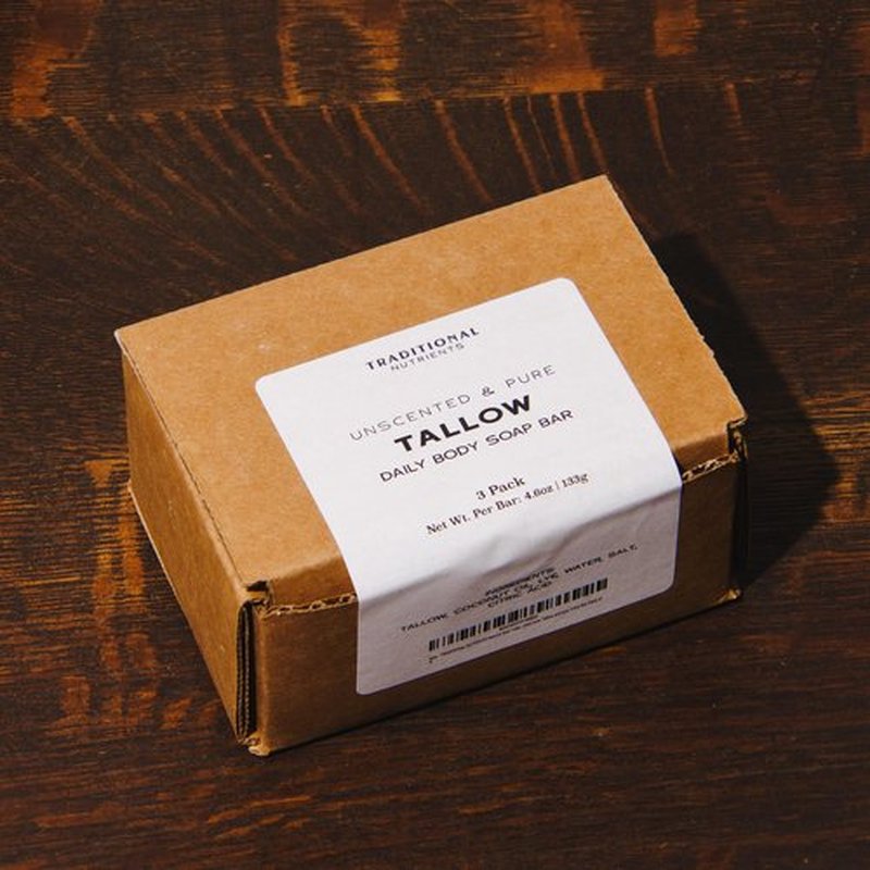 TRADITIONAL NUTRIENTS Unscented Beef Tallow Soap Bar, Grass Fed and Finished Tallow and Lye, 4.6oz Bar, Natural, Pure Suet Tallow (Pack of 3)