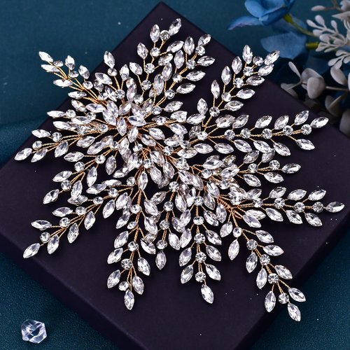HONGMEI Bridal Rhinestone Headpiece for Wedding，Leaf Crystal Hair Pieces Bride Side Headpieces Wedding Hair Accessories for Women(Gold)