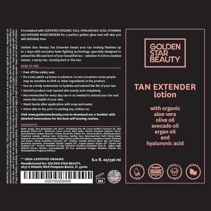 **Tan Extender Daily Moisturizer by [Brand Name] - Organic Oils & Hyaluronic Acid for Long-Lasting Tan | 8.0 fl. oz.**