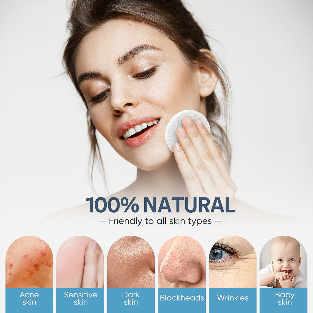 50-Count Compressed Facial Sponge, GAINWELL White Cellulose 100% Natural Cosmetic Spa Sponges for Facial Cleansing, Exfoliating Mask, Makeup Removal