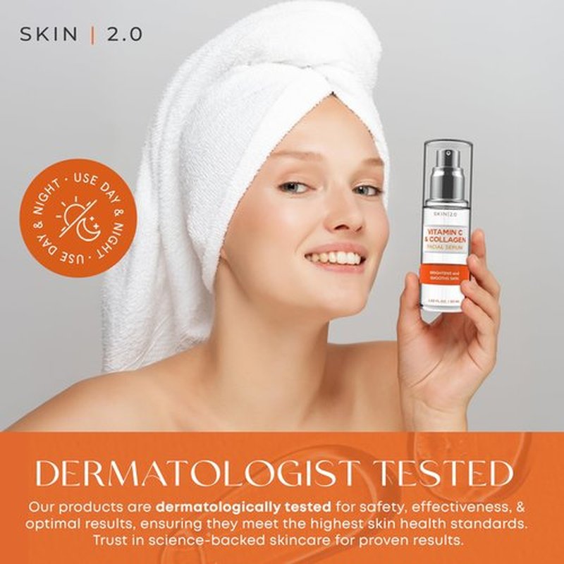 Skin 2.0 Vitamin C Serum - Dermatologist Tested, Anti-Aging & Dark Spot Remover - Brightening, Clean Beauty, Cruelty-Free, Korean Skincare for Glass Skin, All Skin Types - 1.69 Fl. oz
