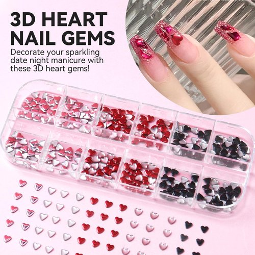 ESUOHYM Nail Charms Kit with 30 Sheets Flower Nail Stickers,Colorful Heart Flower Bow 3d Nail Rhinestones And Gems,Nail Pearls Jewels,Tweezer and Wax Pen,Nail Art Tools for DIY Nail Design