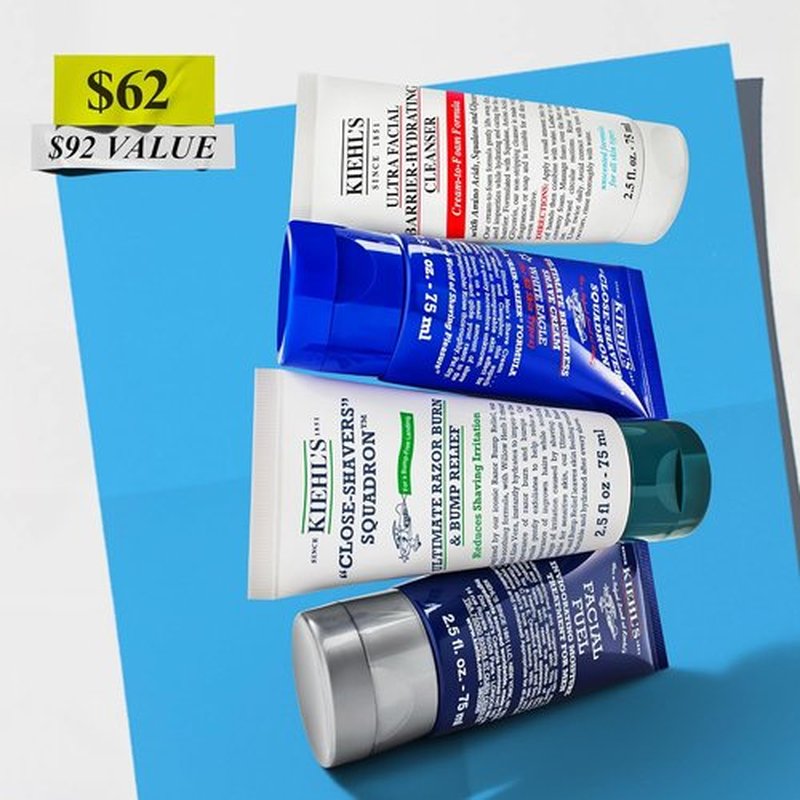 Kiehl's Men's Skincare Gift Set - Complete Shaving Kit with Face Wash, Cream & Moisturizer | $92 Value