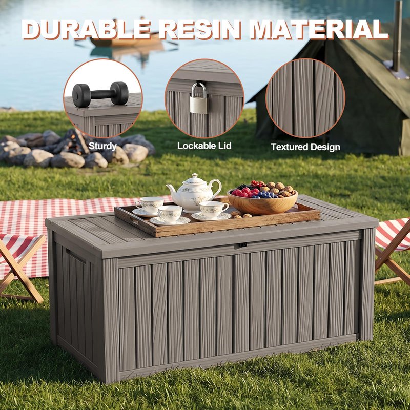 EFU Outdoor Storage Box 180 Gallon Deck Box (Indoor & Outdoor) Lockable UV Resistance Waterproof Resin Storage Bin Storage Box for Outdoor,Patio Storage With Support Rod(Taupe)