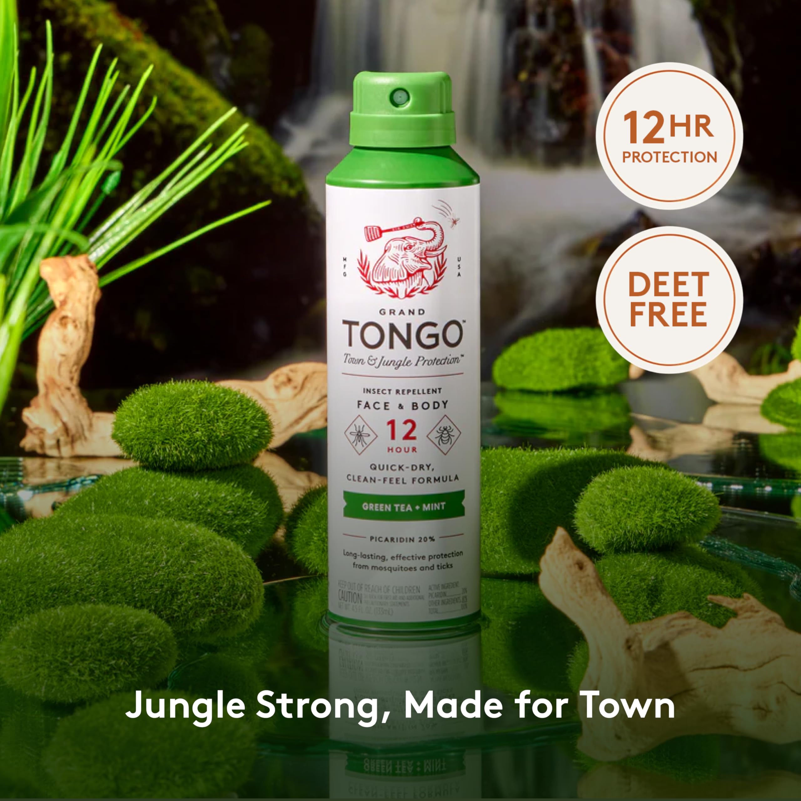 Grand Tongo DEET-Free Green Tea + Mint Insect Repellent with Picaridin- The 12 Hour Protection, DEET Alternative