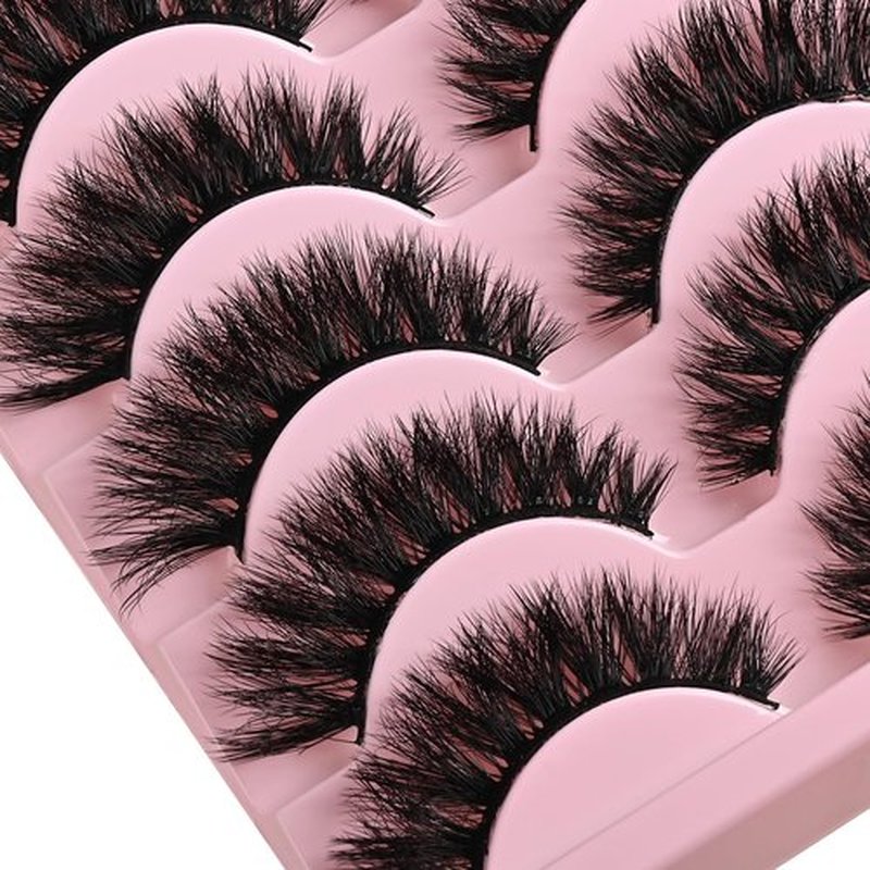 QUNETY Lashes Wispy False Eyelashes Cat Eye Lash Strips Natural Look Fake Mink Eyelash Pack 14 Pairs Lightweight Fluffy Cateye Strip Lashes Soft Cotton Band 6-13mm Demi Wispies Full Pestañas Postizas