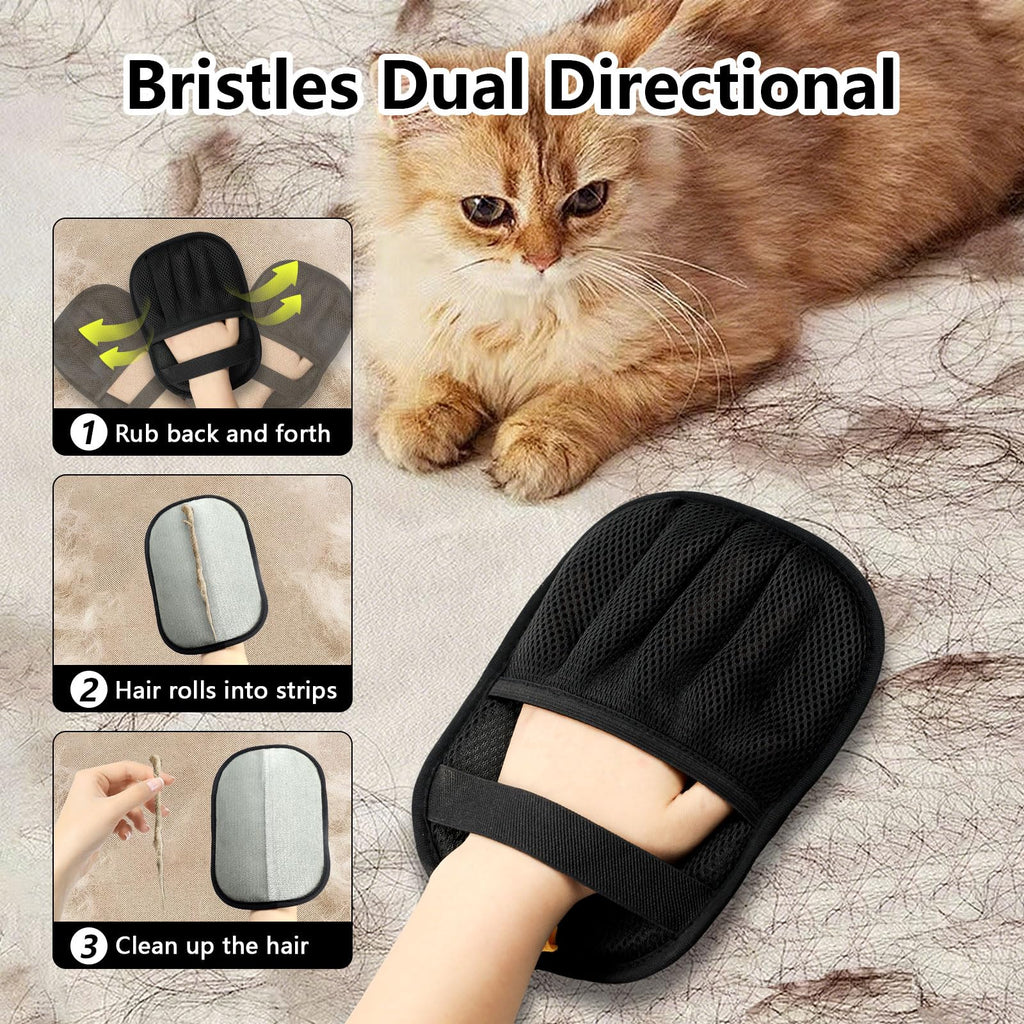 XXJXXJ Upgraded Pet Hair Removal Gloves for Cats & Dogs, Five-Finger Electrostatic Reusable Magic Brush for Effortless Pet Hair Remover Tool on Carpet, Clothing, Laundry, Couch, Car Seat (Black)