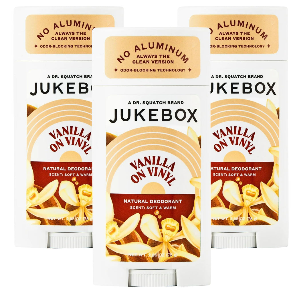 Jukebox Natural Deodorant for Women–Vanilla on Vinyl-Aluminum-Free, No Baking Soda, No Harsh Chemicals, Odor Blocking Technology, Vanilla Bean, Ylang Ylang, Amber-a Dr. Squatch Brand-2.65oz, 3 Pack