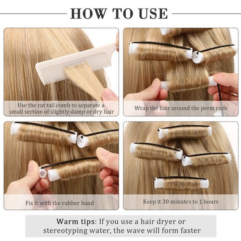 Skiennix 48 Plastic Hair Perming Rods - Curlers with Steel Pintail Comb for Hairdressing | 0.63 Inch (White)
