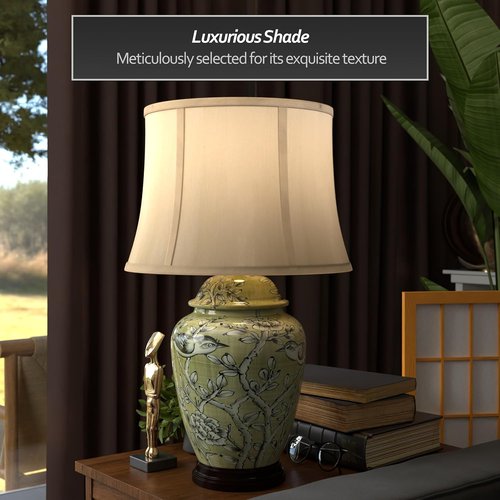 Red Lantern Jade Green Birds and Flowers Lamp - Elegant 25-Inch Design for Home Decor