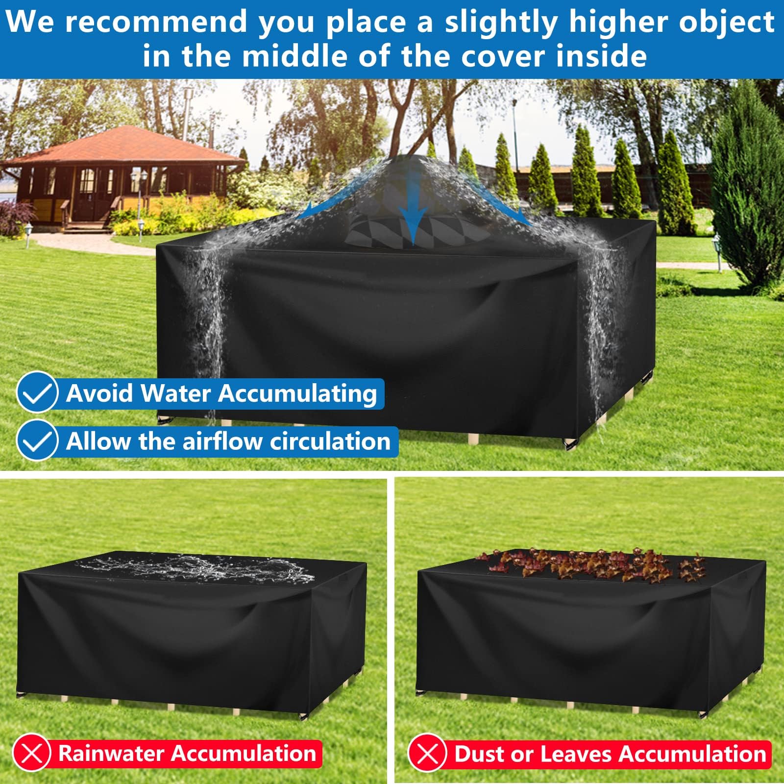 Wanocean Patio Furniture Covers Waterproof, 55x55 Outdoor Furniture Cover with Storage Bag, Outdoor Table and Chair Cover for Rain, UV, Snow and Dust（55" L x 55" W x 35" H）