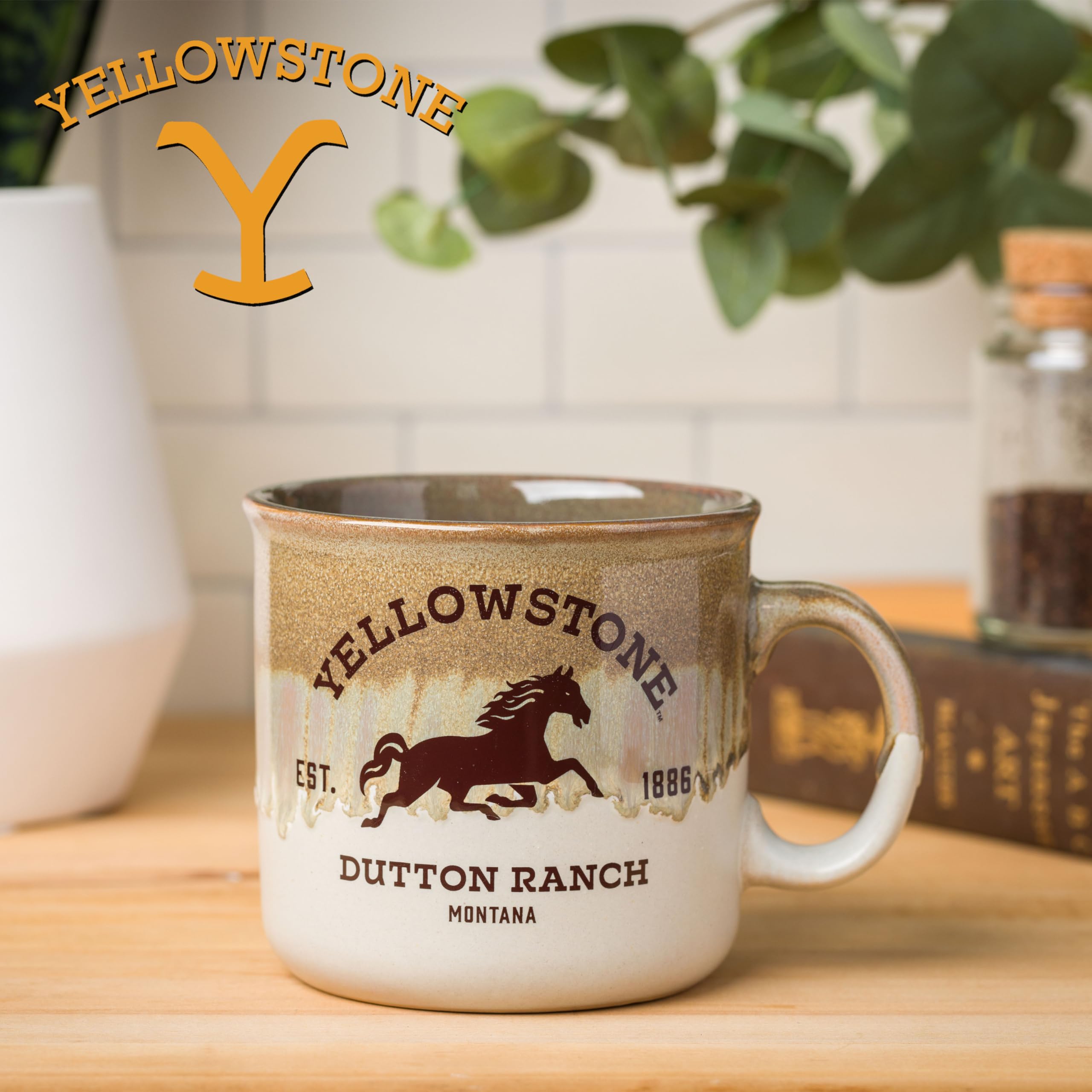 Silver Buffalo Yellowstone Dutton Ranch Montana Reactive Glaze Ceramic Camper Mug, 20 Ounces