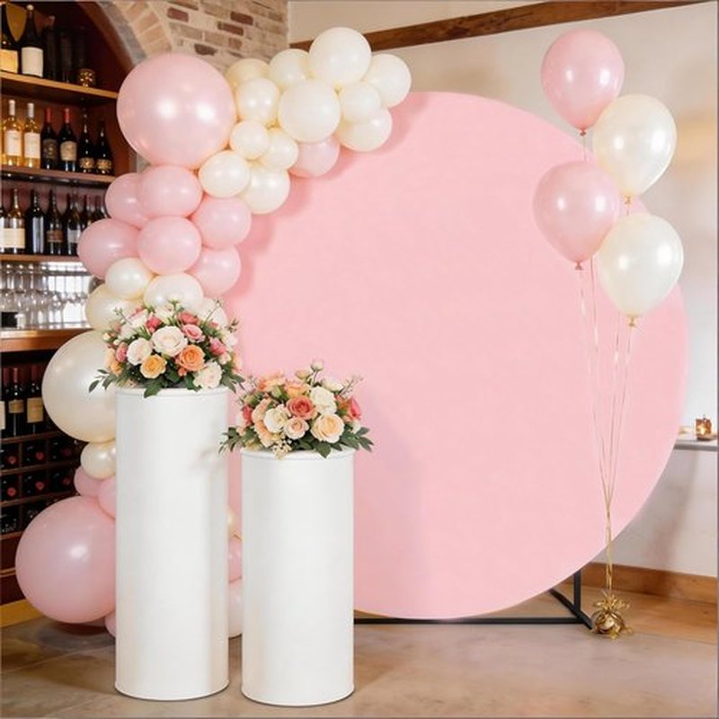 Skiennix 6.6 FT Round Backdrop Cover - Pink Spandex Wedding Circle Arch for Baby Shower & Birthday Party