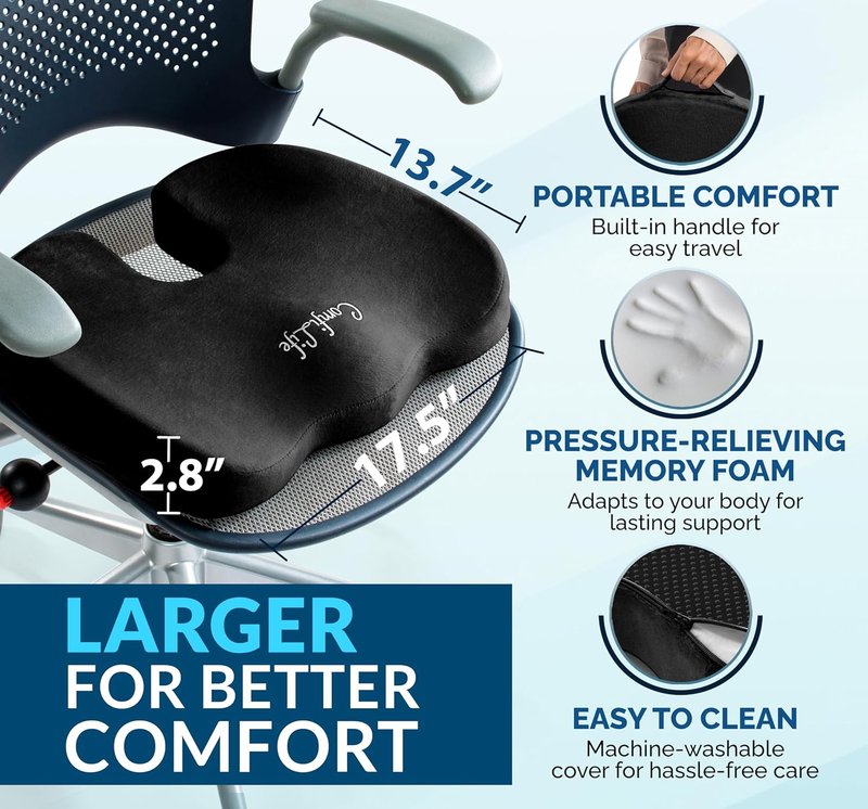 ComfiLife Premium Gel & Memory Foam Seat Cushion - Doctor Recommended for Back & Sciatica Relief | Black