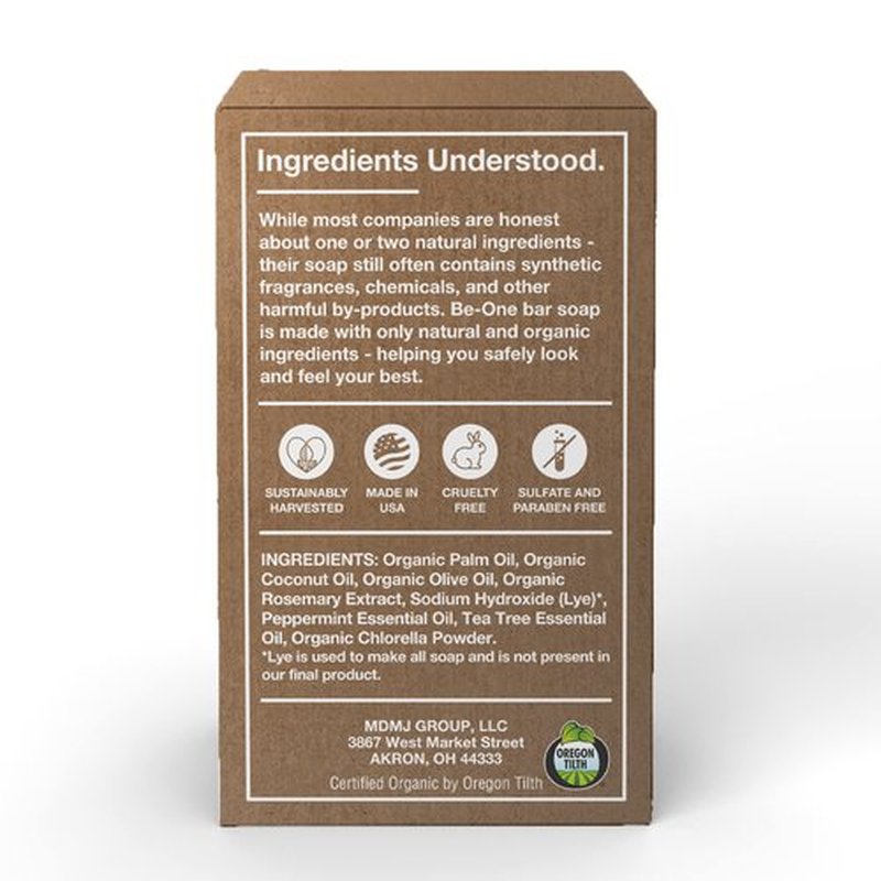 Certified Organic Tea Tree Bar Soap by Be-One - 2-Pack - 3.75 oz Bars - Vegan - Paraben & Sulfate Free - Sensitive Skin - Jock Itch - Acne - Eczema - All Natural - For Men & Women - MADE IN USA