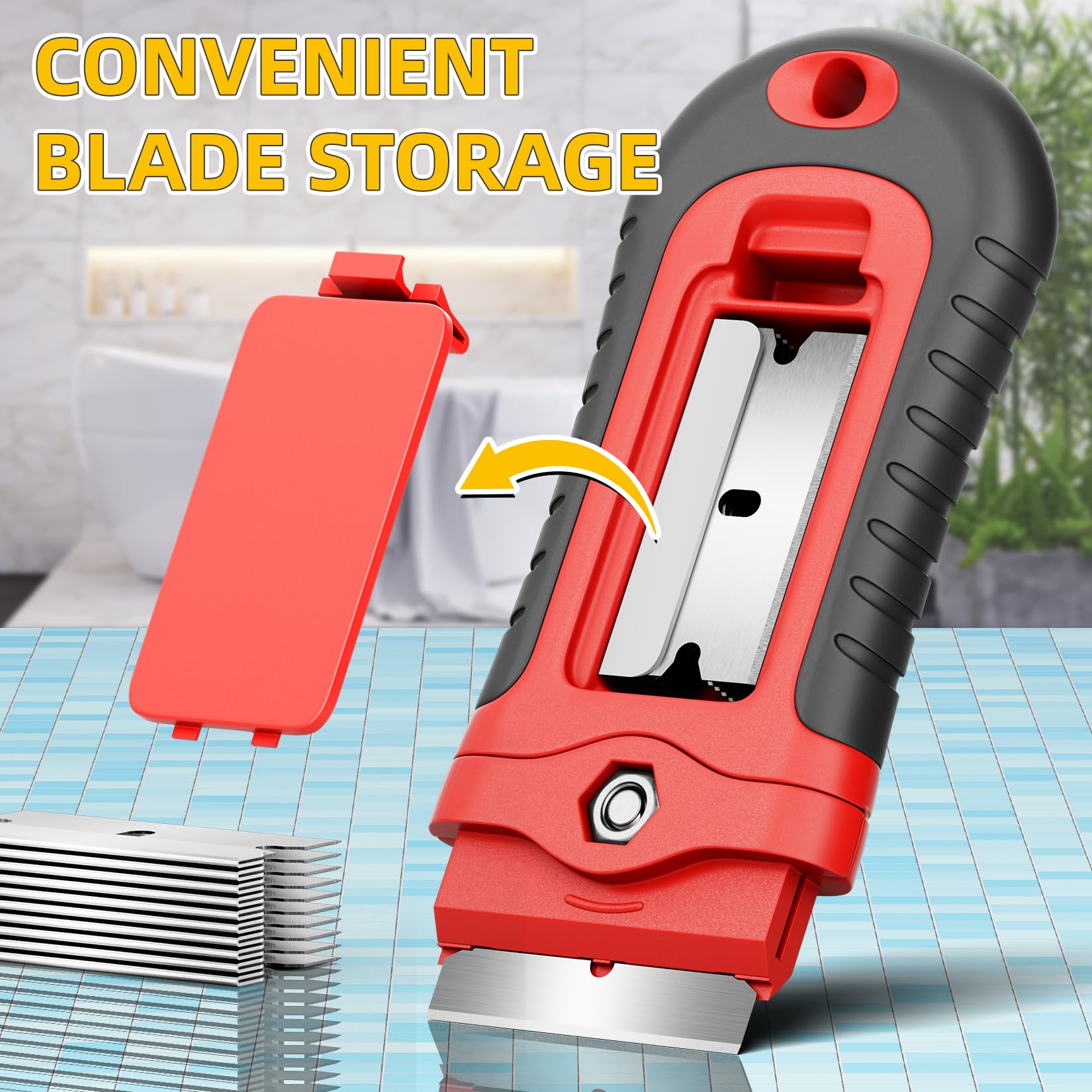DIYSELF 1 Pack Razor Blade Scraper with 15 Extra Blades, Scraper Tool for Cleaning Window, Paint, Cooktop, Oven, Glass Stove Top Scraper, Razor Scraper with Buit-In Blade Storage