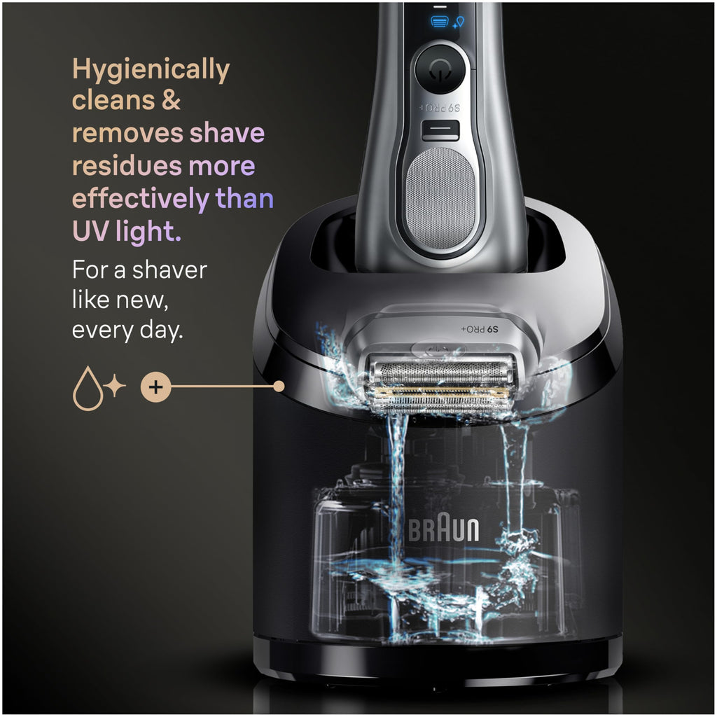 Braun Series 9 PRO+ Electric Shaver for Men, Wet & Dry Foil Razor, 6-in-1 SmartCare Clean & Charge Center, Built-in Precision ProTrimmer, Travel Case, Silver 9667cc