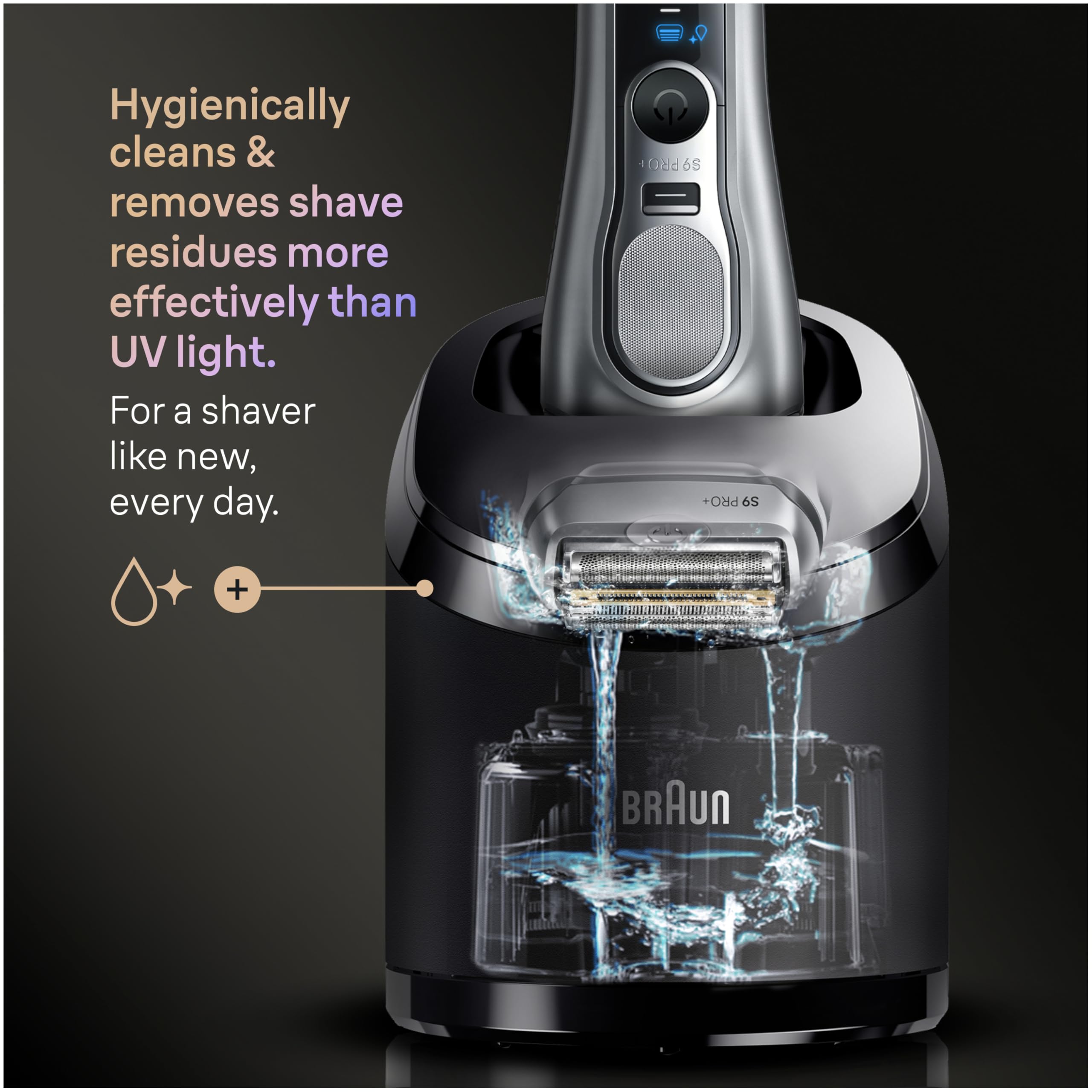 Braun Series 9 PRO+ Electric Shaver for Men, Wet & Dry Foil Razor, 6-in-1 SmartCare Clean & Charge Center, Built-in Precision ProTrimmer, Travel Case, Silver 9667cc