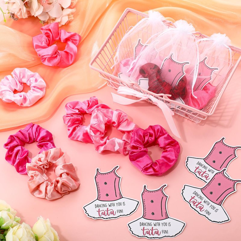 Yinkin 20 Set Ballerina Party Favor for Guest Soft Elastic Hair Tie Hair Scrunchies Ballet Tutu Funny Card Organza Bag Dance Recital Gift for Girls Graduation Birthday Party Decoration