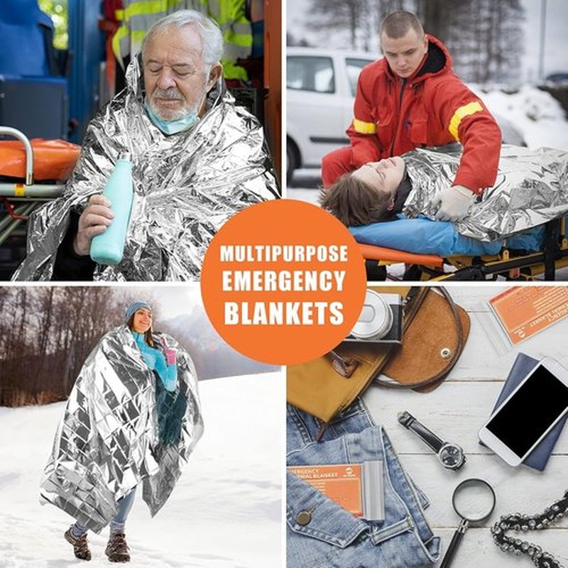 QIO CHUANG Emergency Mylar Thermal Blankets - 4-Pack Survival & Camping Blankets for Outdoors, Hiking, & First Aid