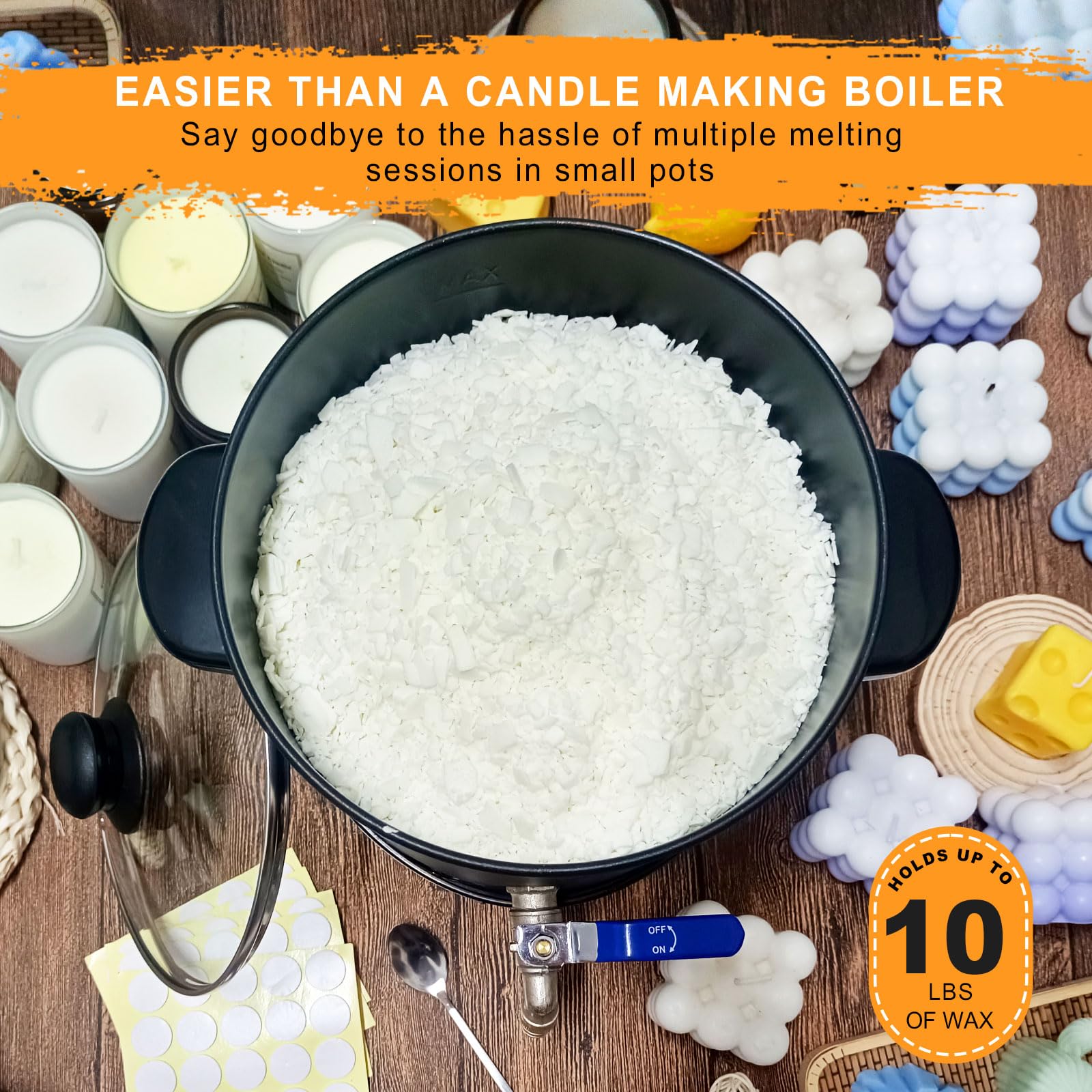 Leerie 10Lbs Wax Melter for Candle Making - L5 Candle Wax Melting Pot with Heating Core Brass Spout & Temp Control for DIY Home Business Candle Maker for Candle Making Supplies (L5-US-110V)