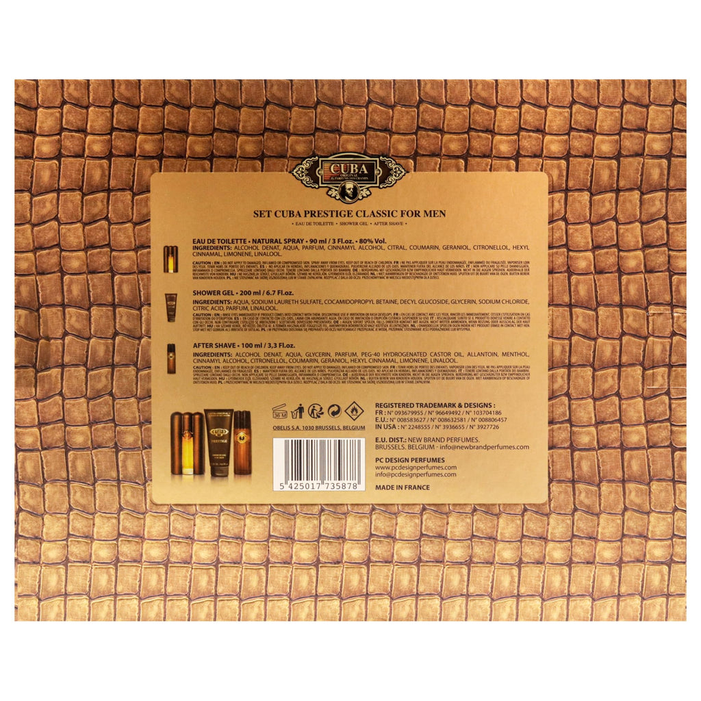 Cuba Prestige Classic for Men - 3 Pc Gift Set 3oz EDT Spray, 6.7oz Shower Gel, 3.3oz After Shave