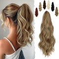 FELENDY 16" Ponytail Extension Long Curly Wavy Ponytails Clip in Claw Hair Extension Pony Tails Natural Looking Synthetic Hairpiece for Women Light Brown mix Ash Blonde