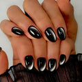 SXVME Cat Eye Press on Nails Short, Chrome Press on Nails Oval, Thick Glazed Dark Black Fake Nails Press ons for Women, Reusable Magnet Bling Glitter Glue On Nails Almond in 15 Sizes, 30 Pcs