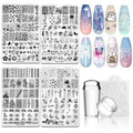 Biutee Nail Stamping Plate Nail Stamper Kit with Stamper & Scraper, Large Nail Art Stamping Plate French Line Lace Flower Leaves Animal Star Space Design DIY Nail Stamping Kit