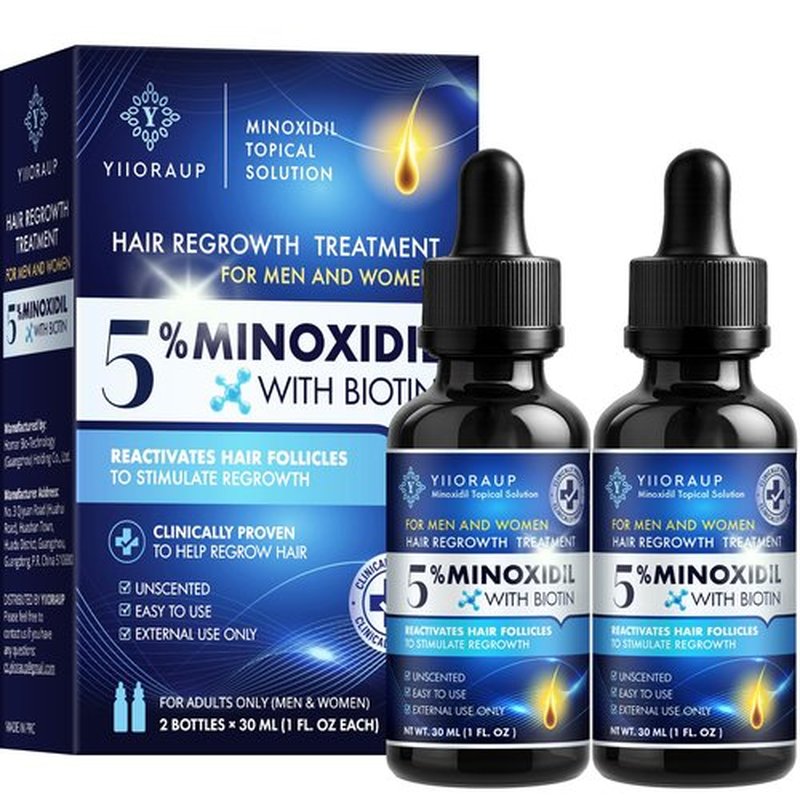 5% Minoxidil Hair Growth for Men and Women: Extra Strength Minoxidil Topical Solution for Adults with Receding Hairlines or Vertex Thinning - Hair Loss Treatment Serum with Biotin for Daily Scalp Use