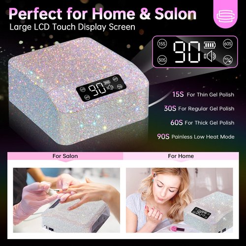 CHRISTINE SHELLY UV LED Nail Lamp 96W Plug-in Nail Dryer Sparkly Gel Polish Light 4 Timer Setting Professional Quick Dry Curing Lamp with Display Auto Sensor for Salon & Home
