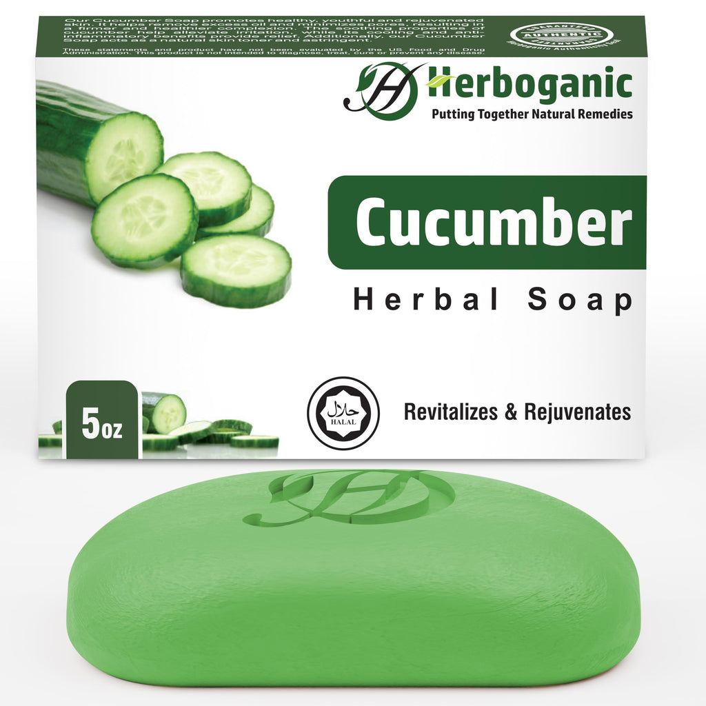 HERBOGANIC Cucumber Herbal Soap | Natural Bar Soap for Face and Body | Moisturizing and Nourishing | Infused with Cucumber | Gentle for Men and Women | 5 Oz