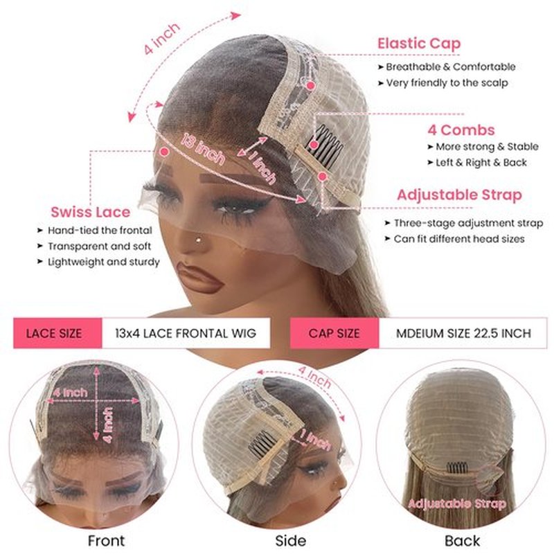 Ombre Blonde Lace Front Wigs Brown Balayge Human Hair 18 Inch 13x4 Lace Front Wigs for Women Pre Plucked with Baby Hair Glueless 150% Density Chestnut Brown with Ash Blonde Highlight Virgin Hair Wigs