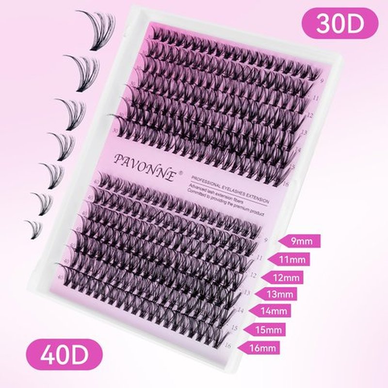 PAVONNE Lash Extension Kit DIY 280pcs Lash Clusters, 9-16mm 30D 40D Individual Lashes with Lash Bond and Seal, Lash Tweezers for Self Use (30D&40D, 0.07D, 9-16mm, Kit)