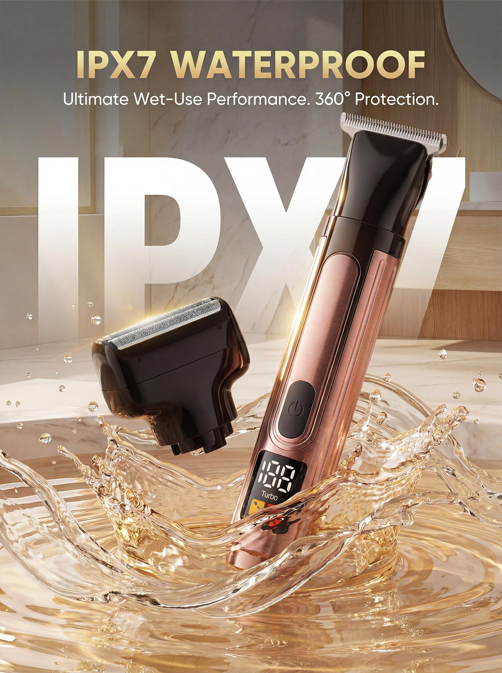 Back Shaver for Men with LED Display, 4-in-1 Rechargeable Body & Back Trimmer, Extendable Long Handle, Safety Lock, IPX7 Waterproof, Adjustable Speed, Wet/Dry Use, Travel Case Included