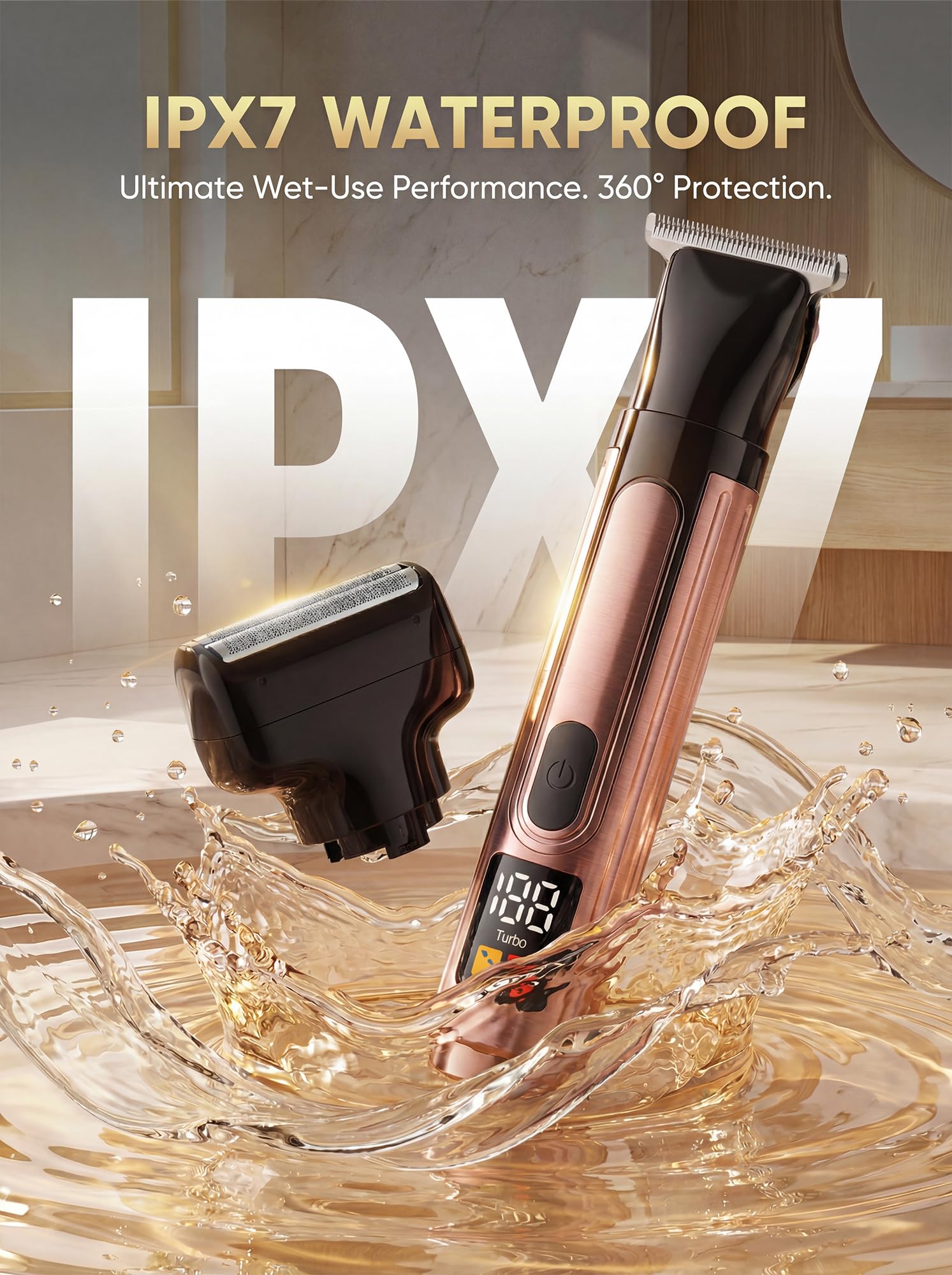Back Shaver for Men with LED Display, 4-in-1 Rechargeable Body & Back Trimmer, Extendable Long Handle, Safety Lock, IPX7 Waterproof, Adjustable Speed, Wet/Dry Use, Travel Case Included
