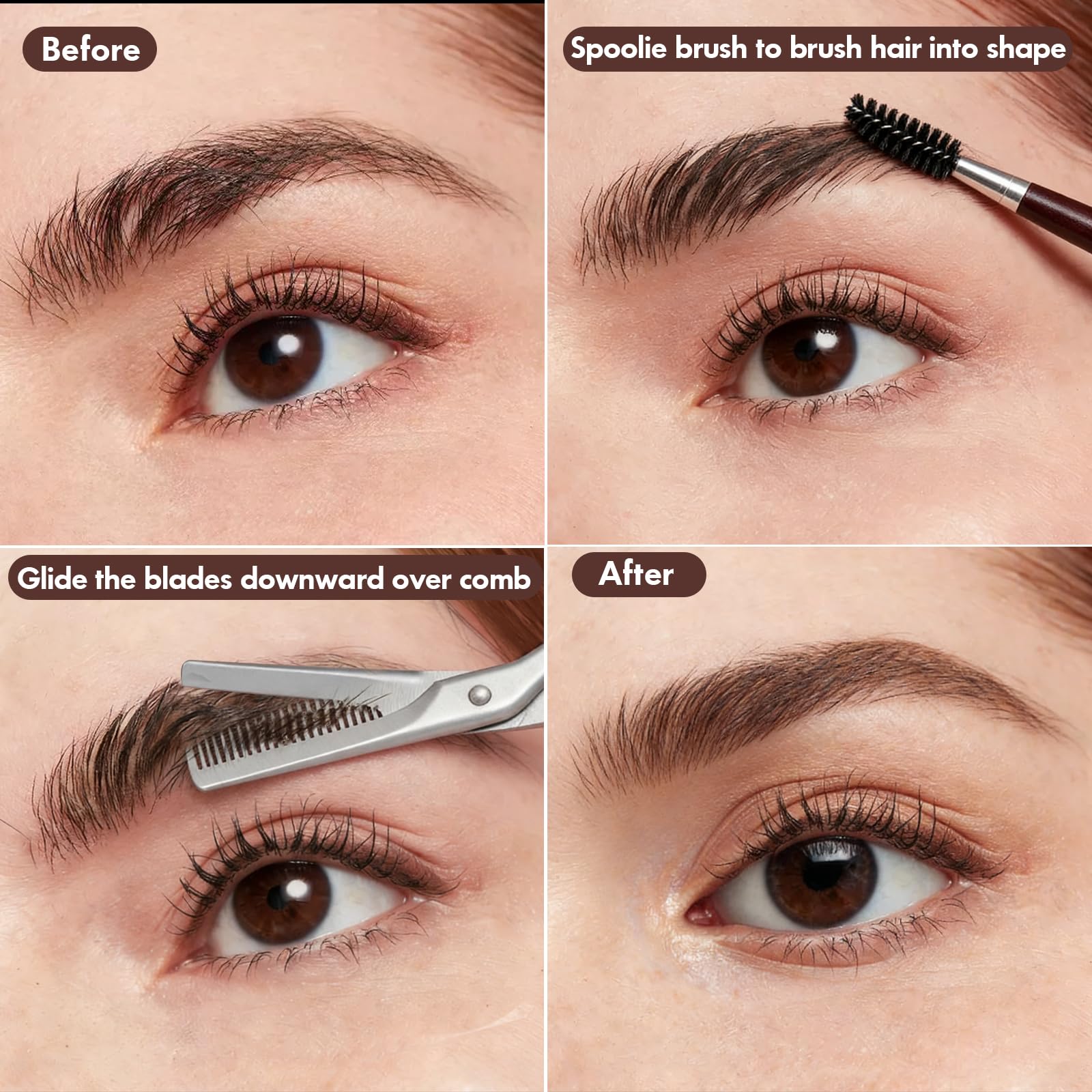 Stainless Steel Eyebrow Trimmer Scissors with Comb – Includes Dual-Ended Angled & Spoolie Brow Brush