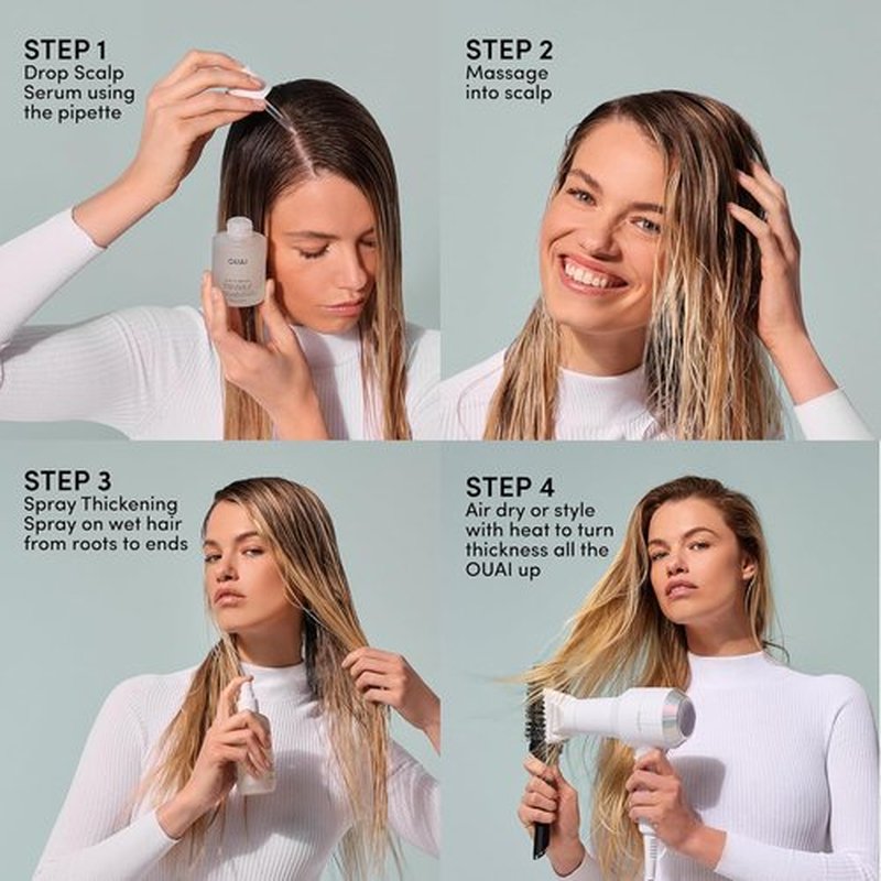 OUAI Hair Thickening Spray - Volumizing Formula for Fuller-Looking Hair - Strengthens & Repairs (6 Fl Oz)