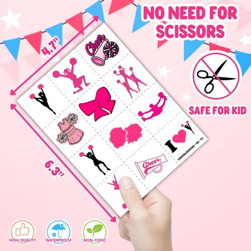 72PCS Cheerleading Party Set 48PCS Pre-cut Temporary Tattoos & 24PCS Slap Bracelets Perfect for Cheerleader Birthday Parties, Baby Showers, Classroom Rewards & Team Spirit Gifts for Girls & Boys