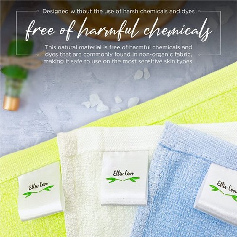 Ellie Cove Luxury Facial Washcloths, Made from 100 Percent Rayon Bamboo, Makeup Remover, Reusable Absorbent, Gentle for Delicate Sensitive Skin, Set of 6, 10"X10" (White-Green-Blue)