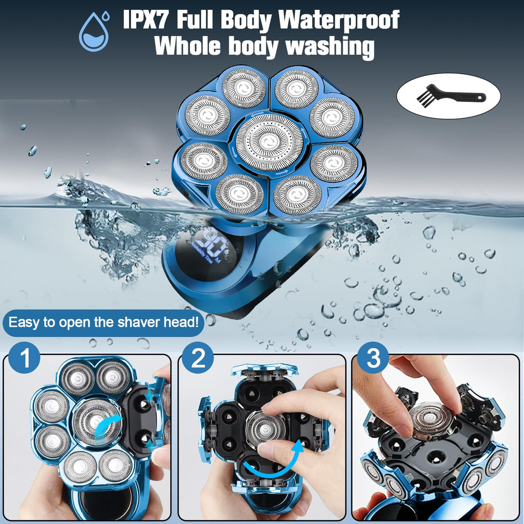 9D Electric Head Shaver for Bald Men, Upgraded 5-in-1 Waterproof Wet/Dry Grooming Kit Electric Shaver for Men, Cordless Rechargeable Bald Head Razor for Home&Travel
