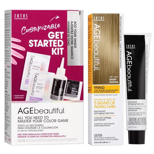 AGE Beautiful Permanent Hair Color Dye - 100% Gray Coverage & Anti-Aging Formula | Biotin-Enriched for Thicker, Healthier Hair | 20 Volume Developer Set