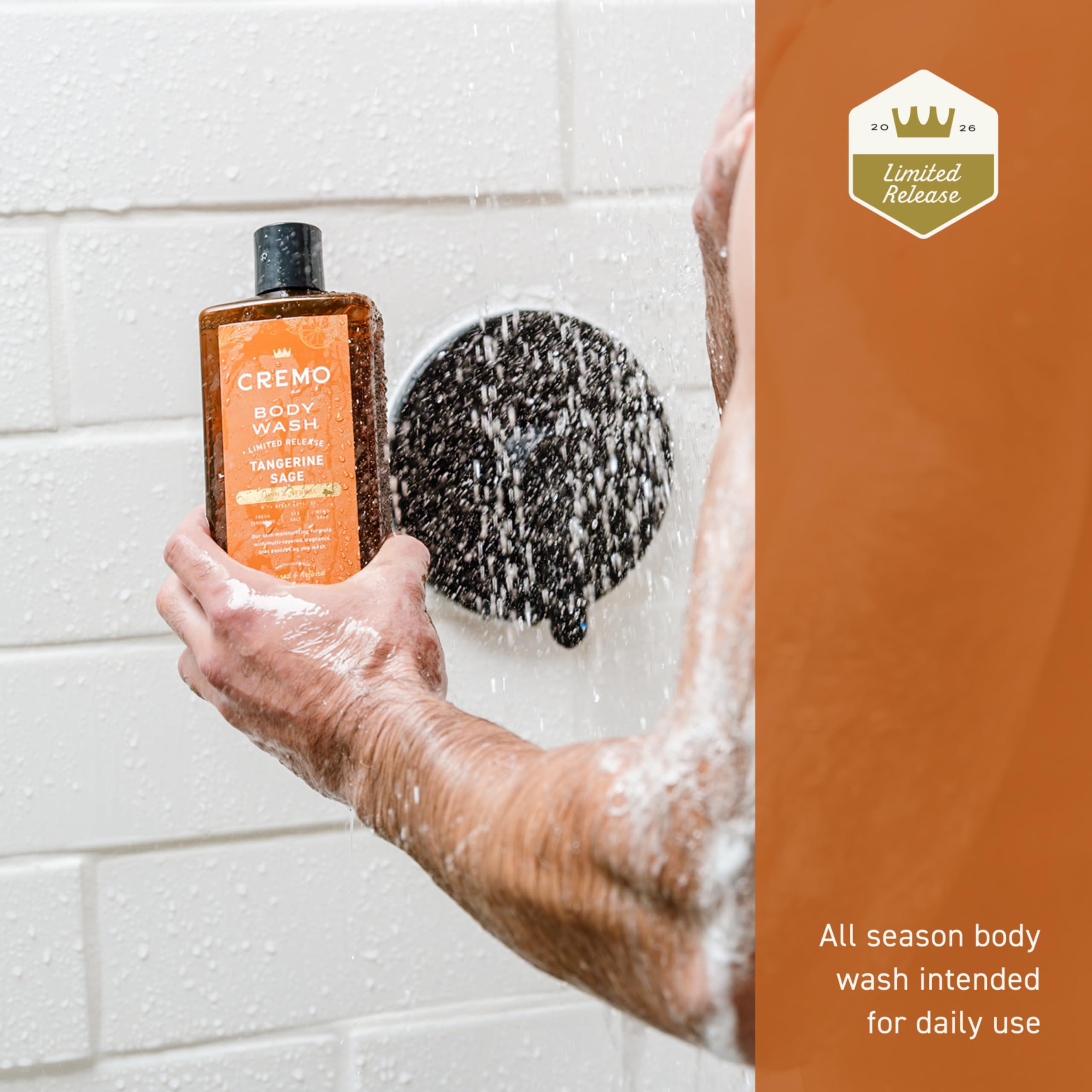 Cremo Rich-Lathering Tangerine Sage Body Wash Men, Notes of Fresh Tangerine, Sea Salt, and Wood Sage, 16 Fl Oz