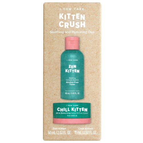 I Dew Care Travel Skincare Set - Kitten Crush | With Centella Asiatica, Prickly Pear, Aloe Vera, Heartleaf Extract, Hydrating, Facial Toner, and Moisturizer for Blemished Skin, Gift, Gift Set, Spa Day