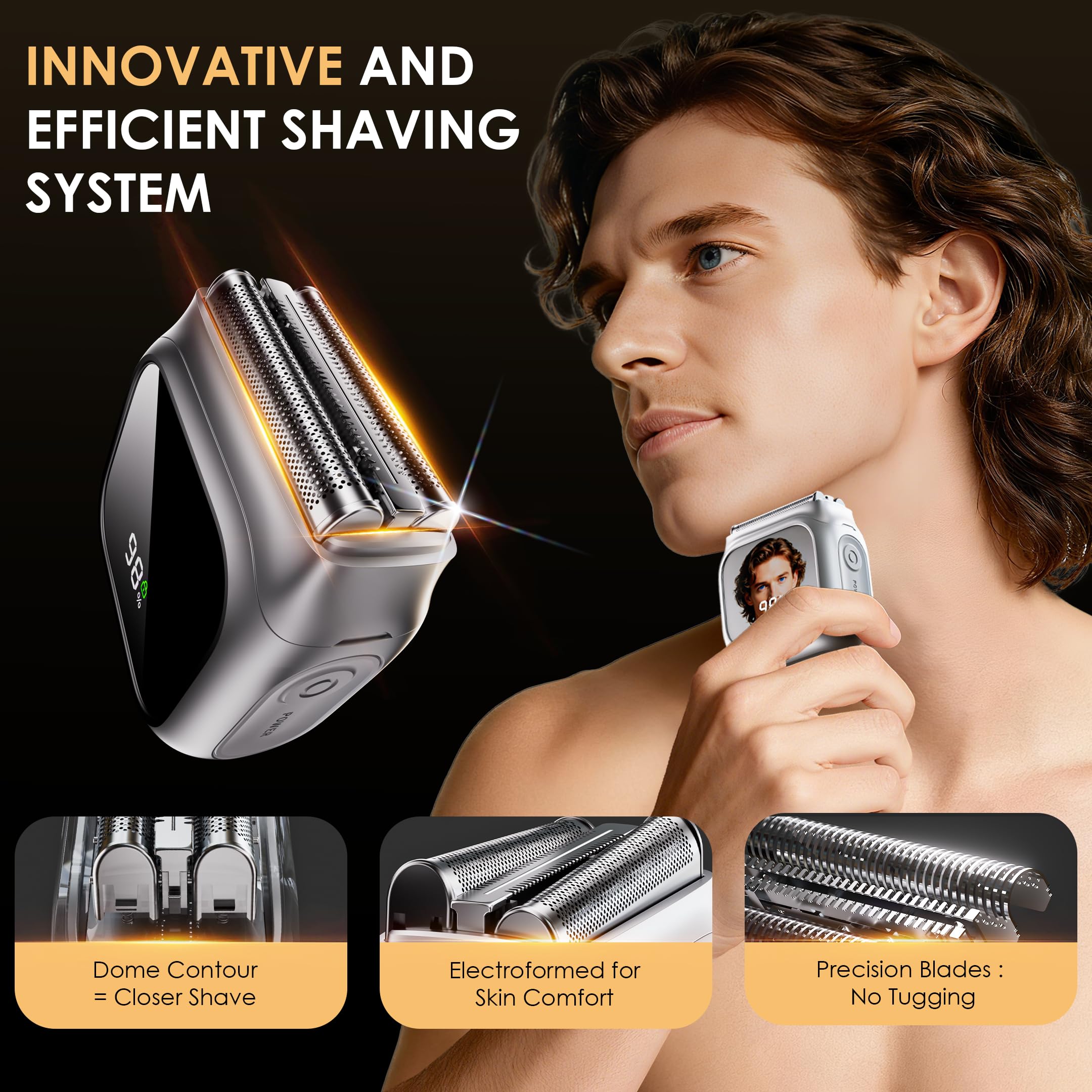 Men's Foil Shavers，Dust-Proof Magnetic Cover，Triple-Blade SkinGuard System，Good