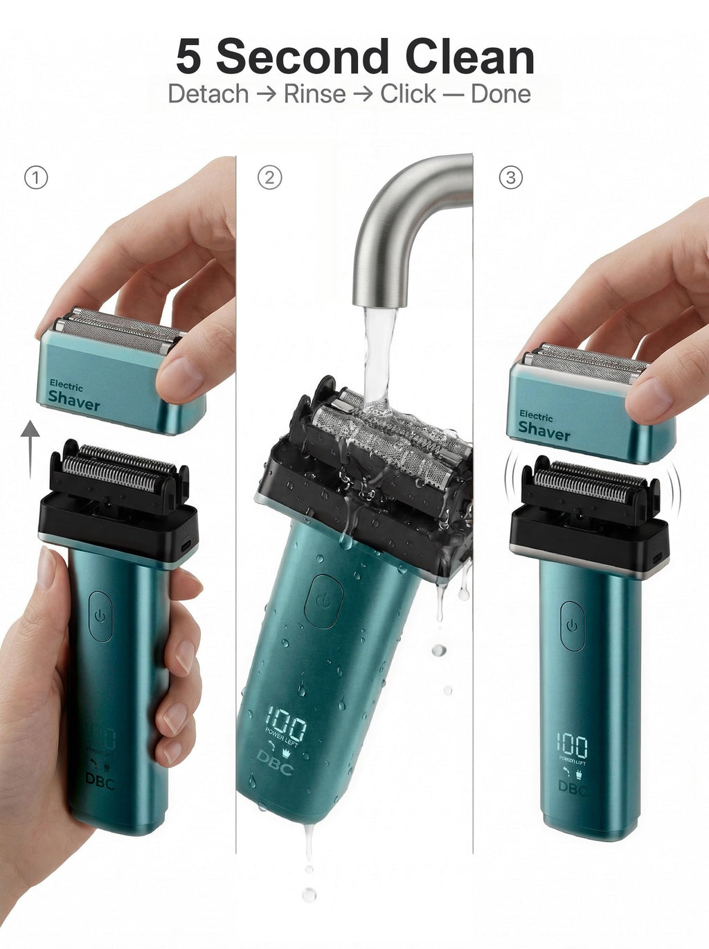 Electric Razor for Men Face and Head, IPX7 Washable Beard and Neck Shaver with Travel Lock, 3 Months per Charge, Men's Electric Shaver for Bald Head and Back Shaving