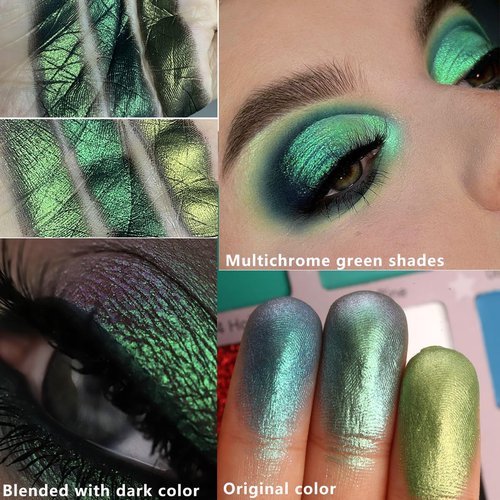 Afflano Green Eyeshadow Palette Christmas Makeup Gift, Multichrome Red Green Eyeshadow Palette High Pigmented, Emerald Forest Glitter green Eye Shadow White Black Lime Teal Blue Witch FX Xmas Makeup